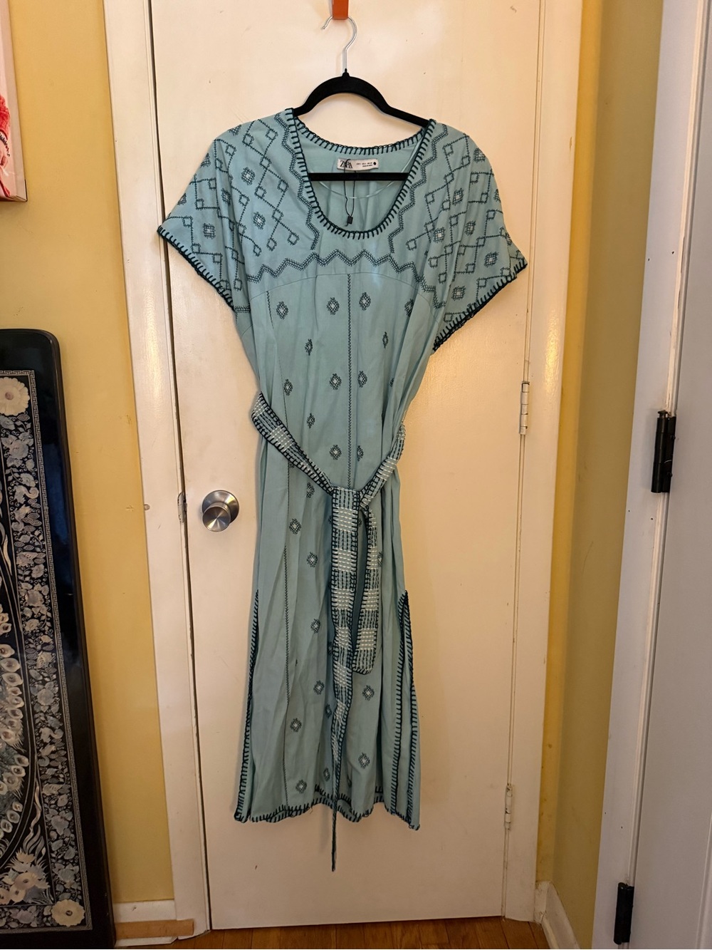 Zara Aqua Embroidered Maxi Dress